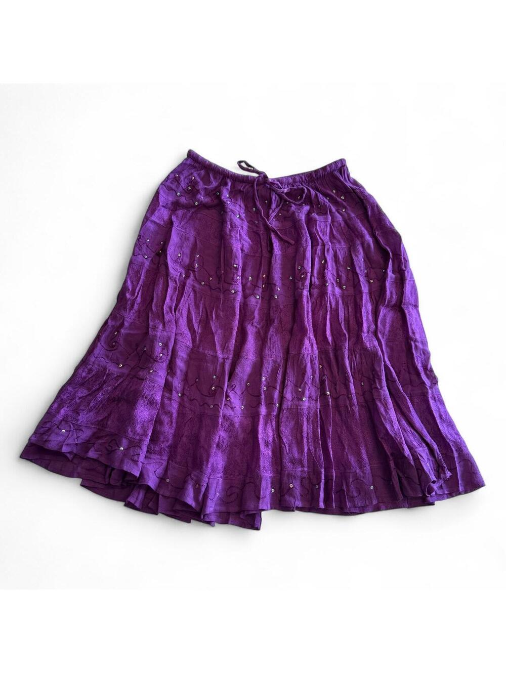 Bohemian Purple Sequin Pleated Midi Skirt Festival Fairycore